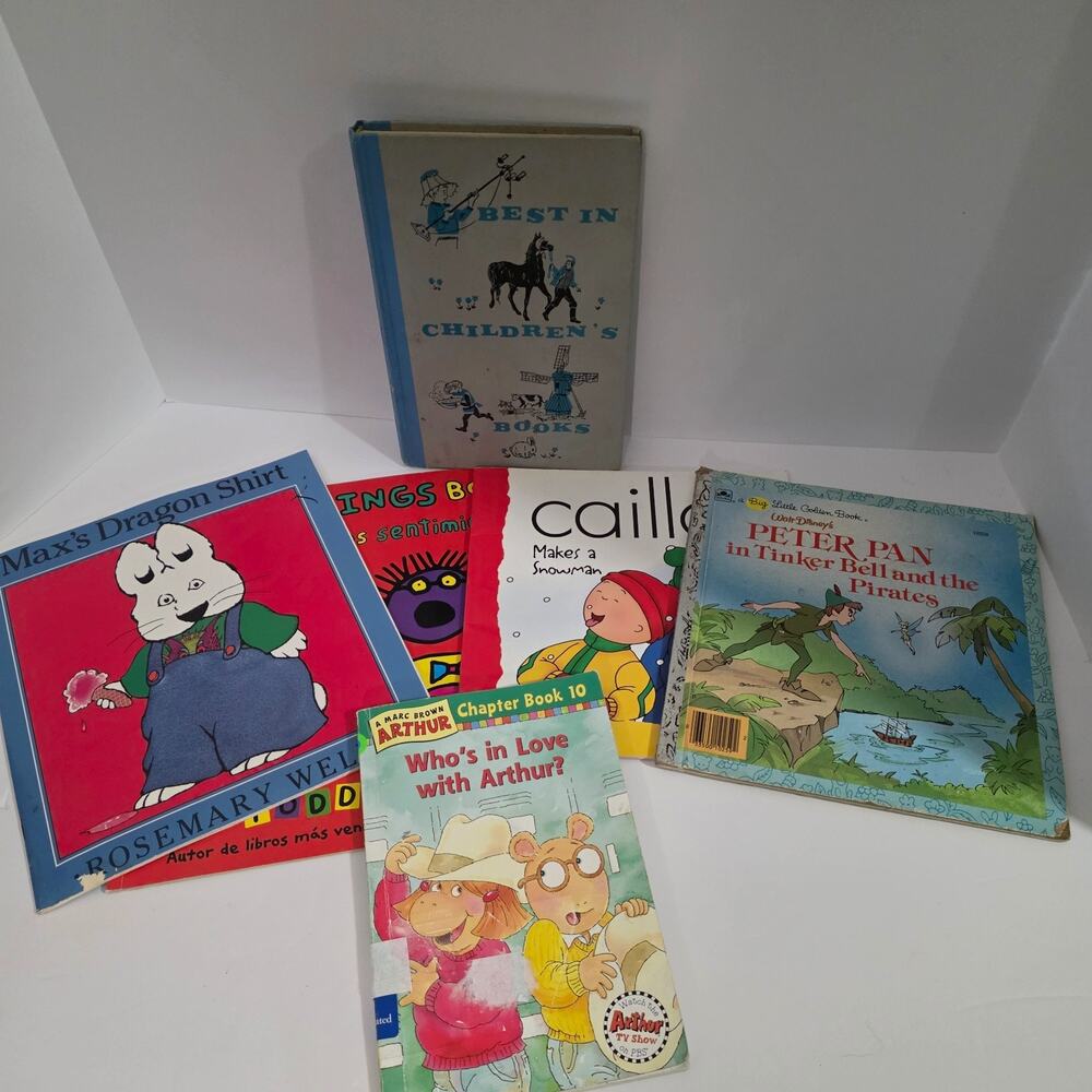 Children’s Book Lot Arthur Caillou Peter Pan Max’s Dragon Shirt Vintage Lot Of 6